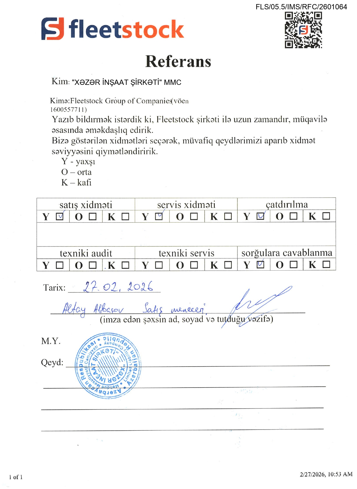 "XƏZƏR İNŞAAT ŞİRKƏTİ" MMC